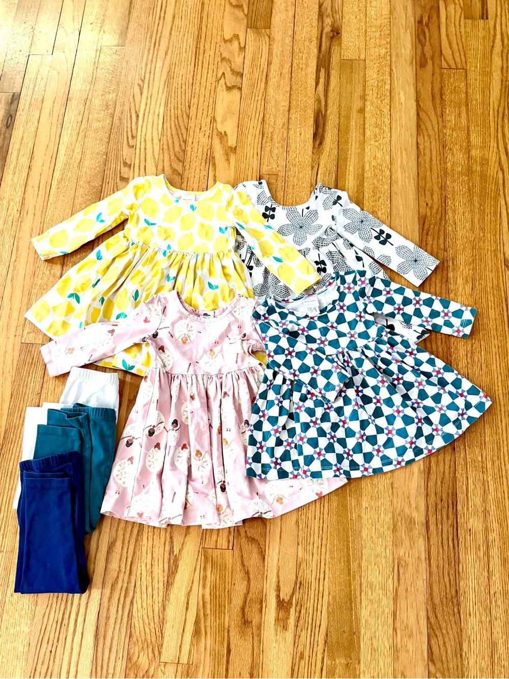 Hanna Andersson bundle of toddler girl play dresses and pants 2T